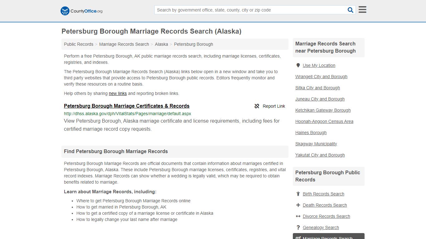 Petersburg Borough Marriage Records Search (Alaska) - County Office