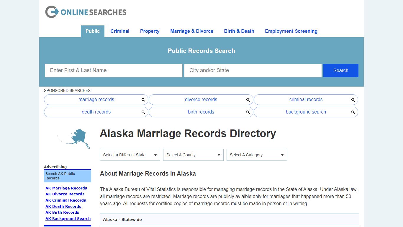 Alaska Marriage Records Search Directory - OnlineSearches.com